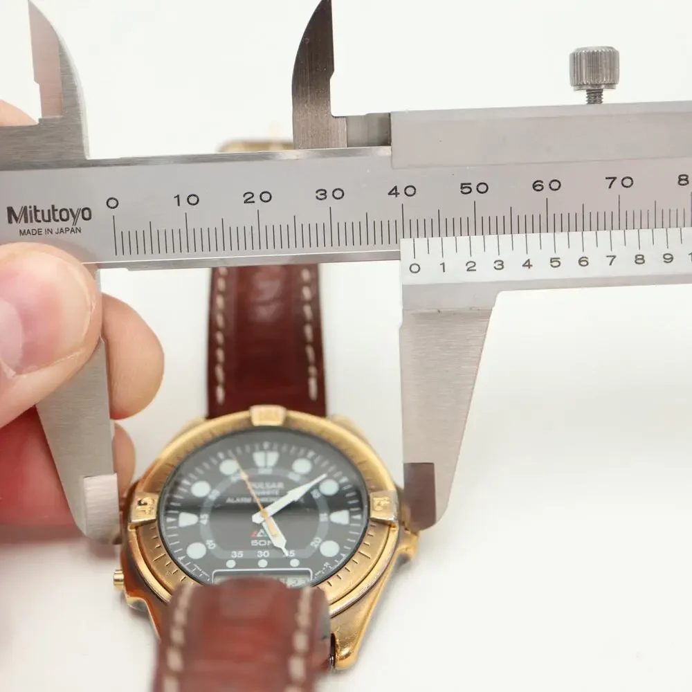 Pulsar Alarm Chrono Ana Digi 41mm Watch Brown Leather V014-9020 w New Battery